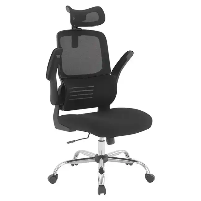 WorkSmart Mesh Back Manager's Chair with Headrest -EM60020CHR-3, arms up