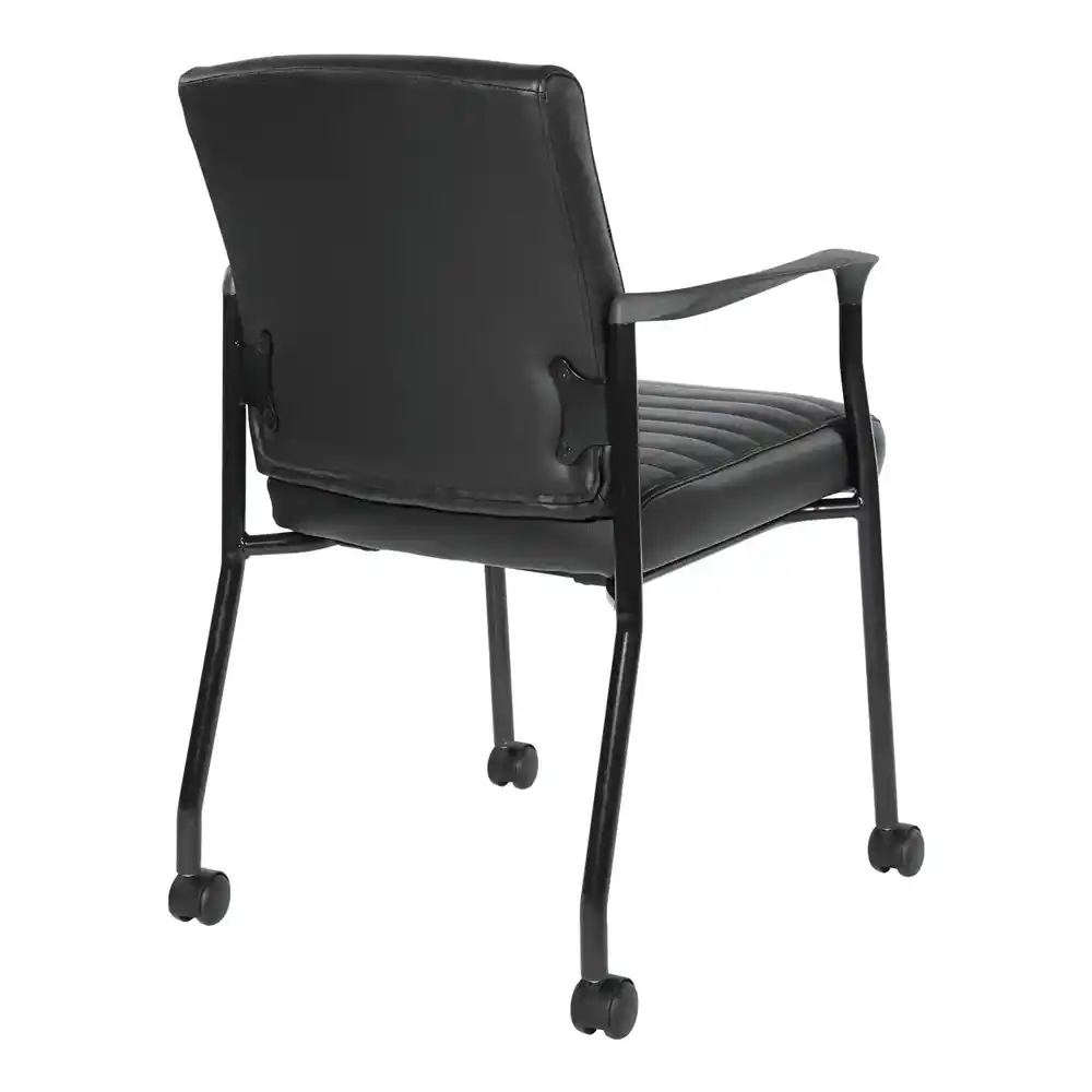 Work Smart Guest Chair with Casters in Black Faux Leather and Black frame - FL38640-U6