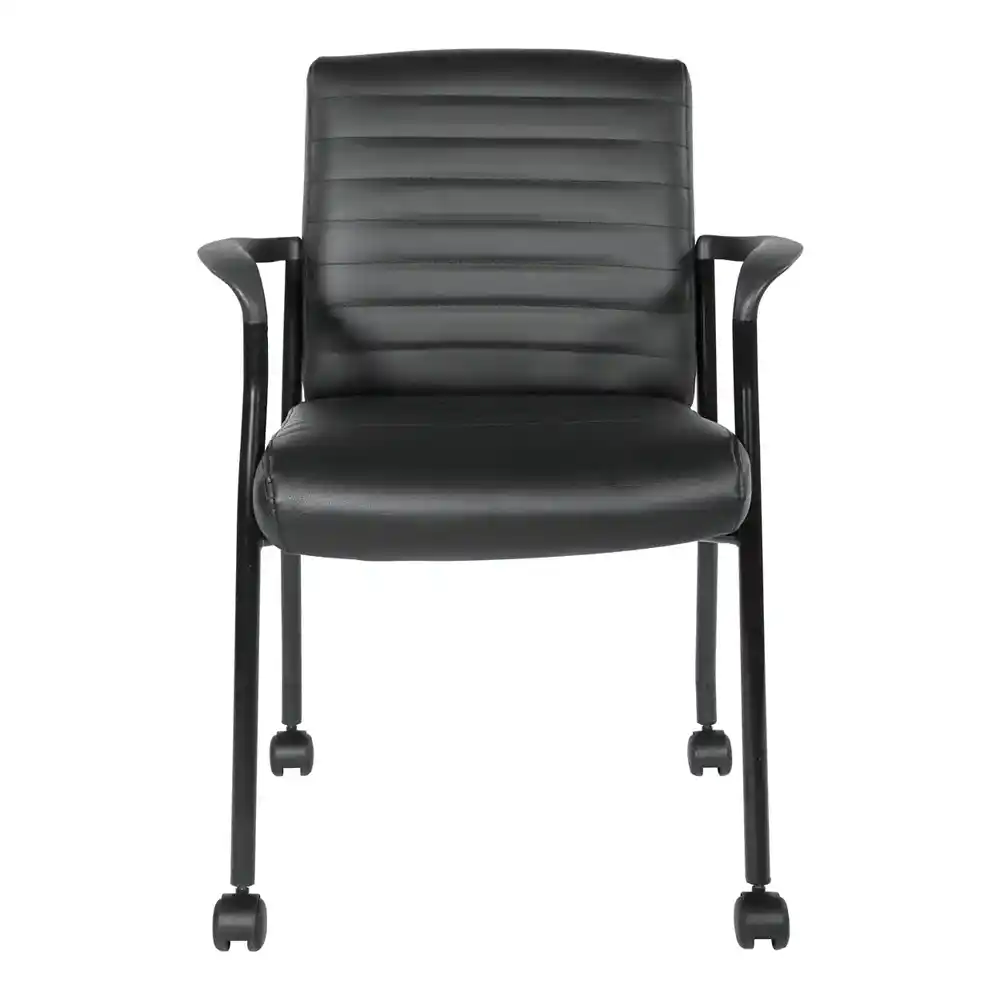 Work Smart Guest Chair with Casters in Black Faux Leather and Black frame - FL38640-U6