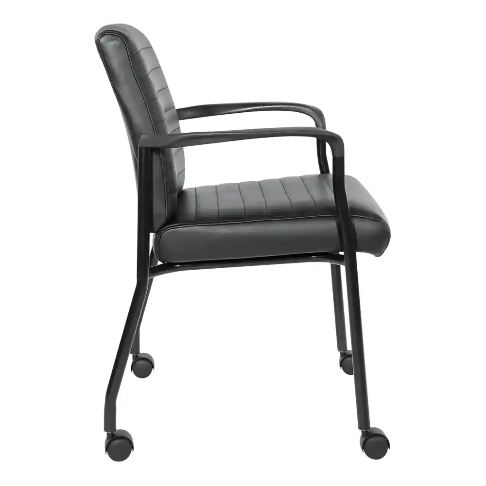 Work Smart Guest Chair with Casters in Black Faux Leather and Black frame - FL38640-U6