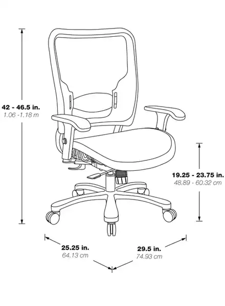 Big & Tall Mesh Office Chair - 75-77A753, Dimensions